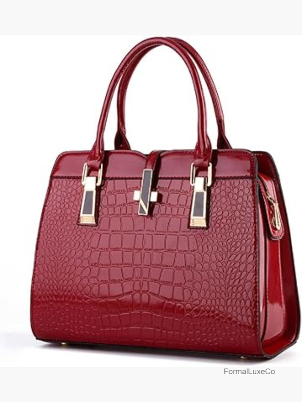 Shiny Patent Leather Crocodile Pattern Satchel Handbag Crossbody Tote